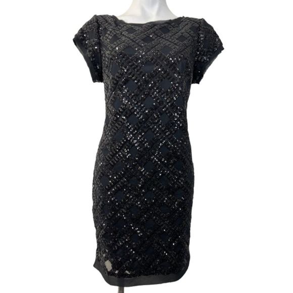 Eliza J size 12 black sequin short sleeve sheath dress - Picture 4 of 5